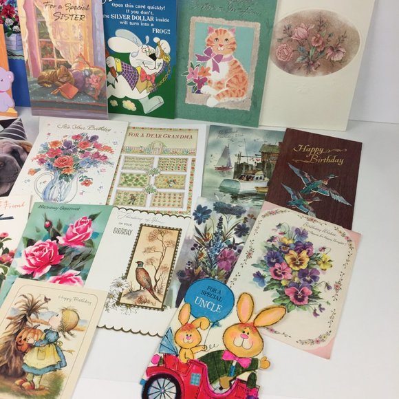 Vtg Lot of 53 Used Birthday Hello Greeting Cards Art Scrapbooking Upcycle Craft - Picture 5 of 11